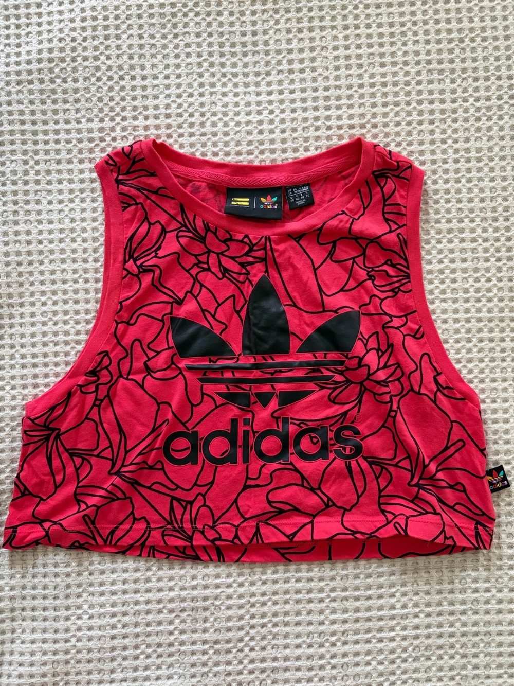 ADIDAS x Pharrell Williams Red Floral Cropped Tank with Black Trefoil Logo SizeM